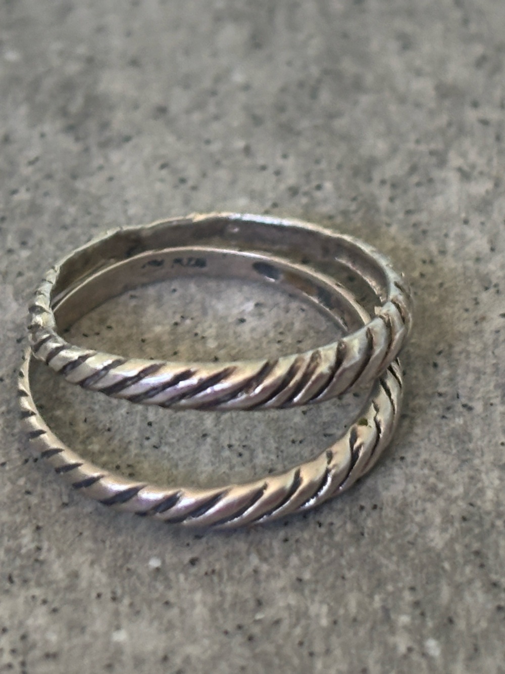 .925 Sterling Silver Diagonal Lines Stacking Rings Fine Jewelry Vintage Set of 2